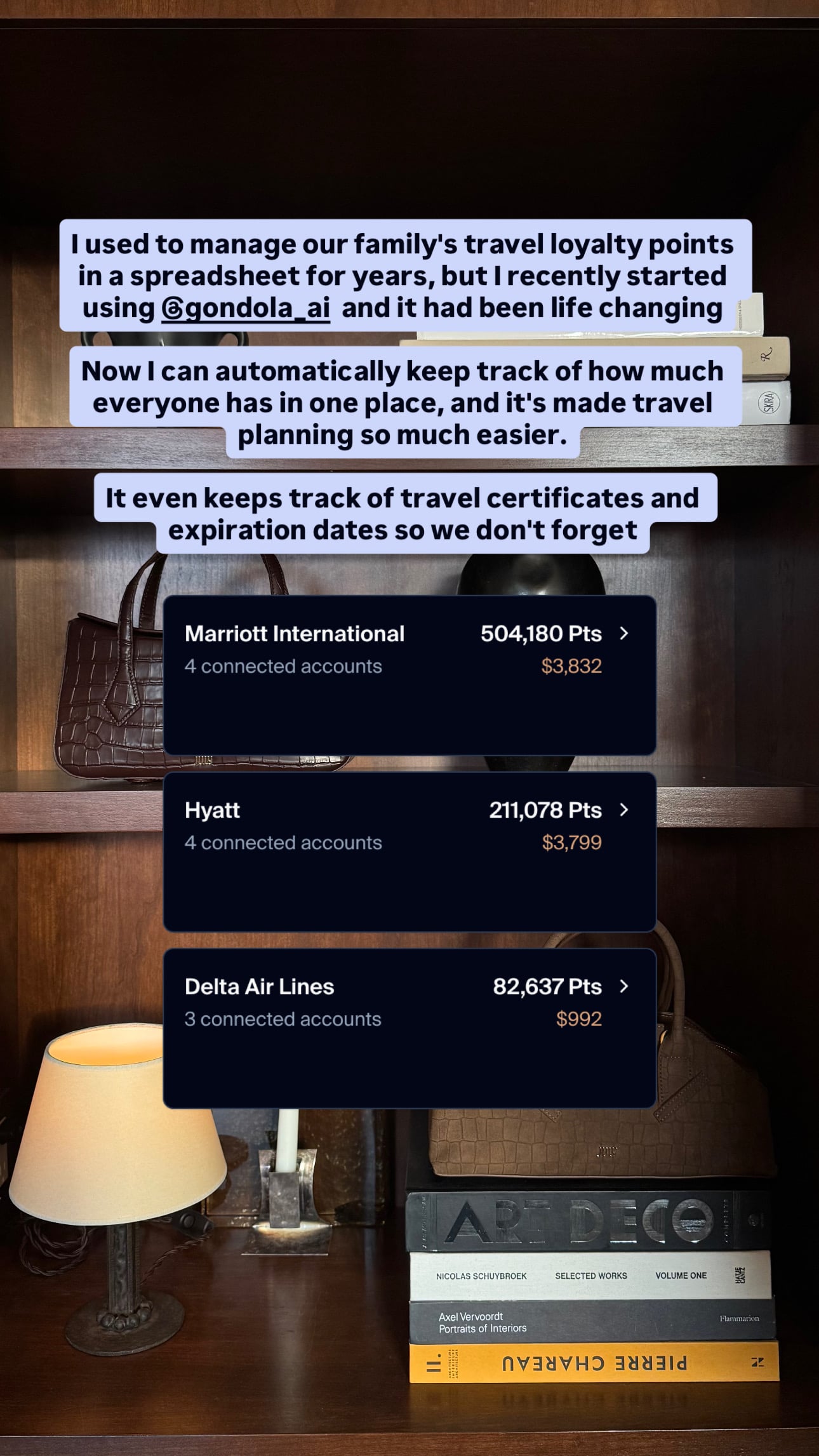 Traveler post: I used to manage our family's travel loyalty points in a spreadsheet for years, but Gondola has been life changing.
