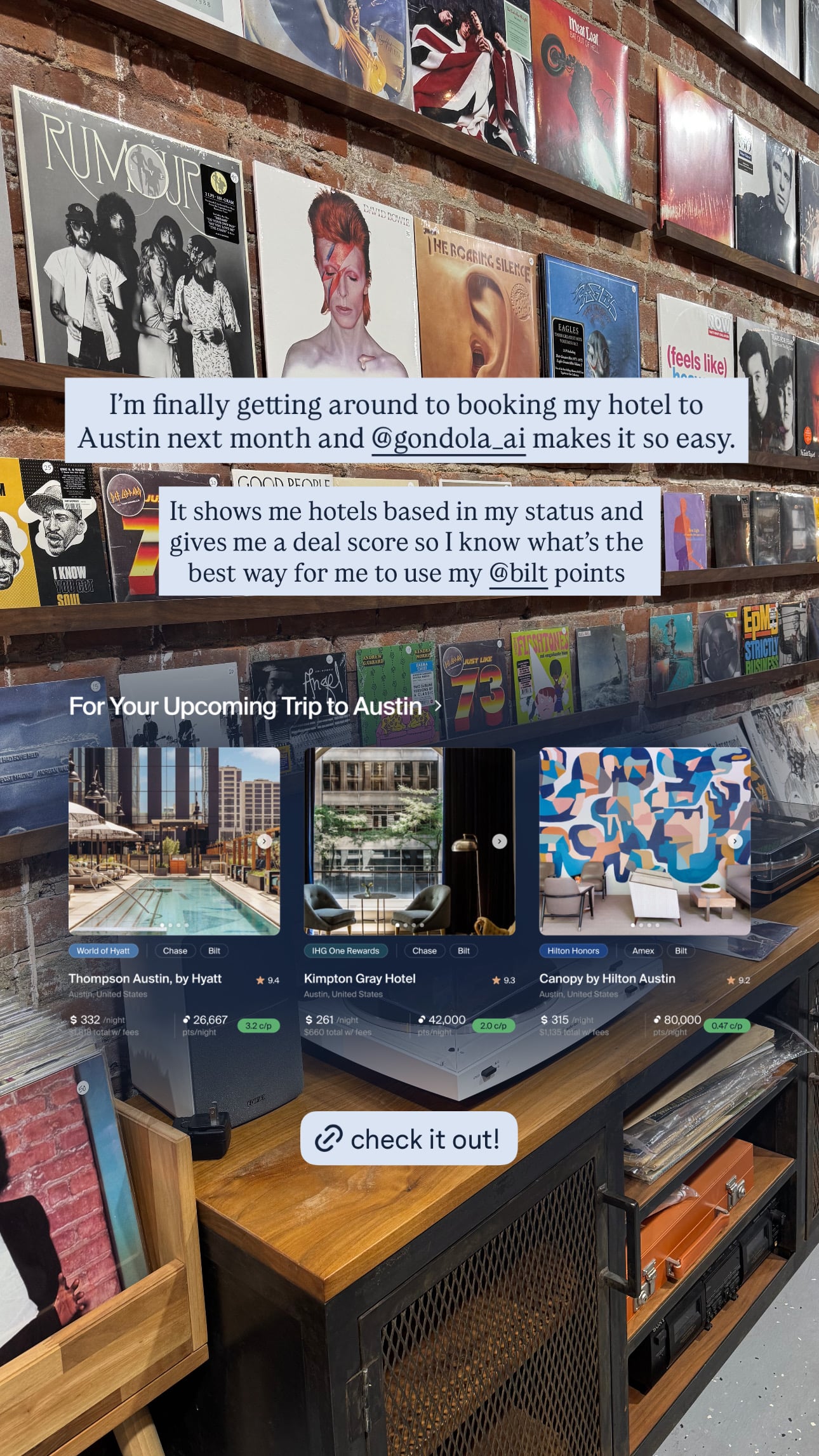 Traveler post: I'm finally getting around to booking my hotel to Austin next month and Gondola makes it so easy.
